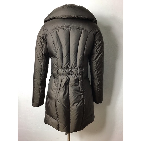 New Cole Haan brown puffer down long jacket coat with hidden hood - Picture 3 of 12